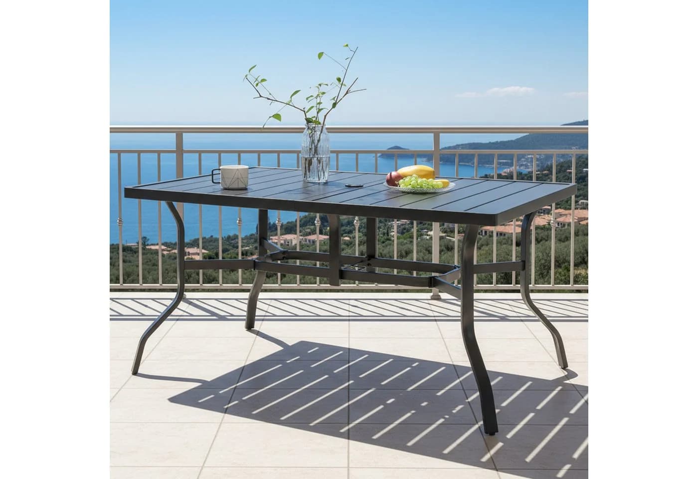 Thanaddo Gartentisch Quadratisch Schwarz Metall