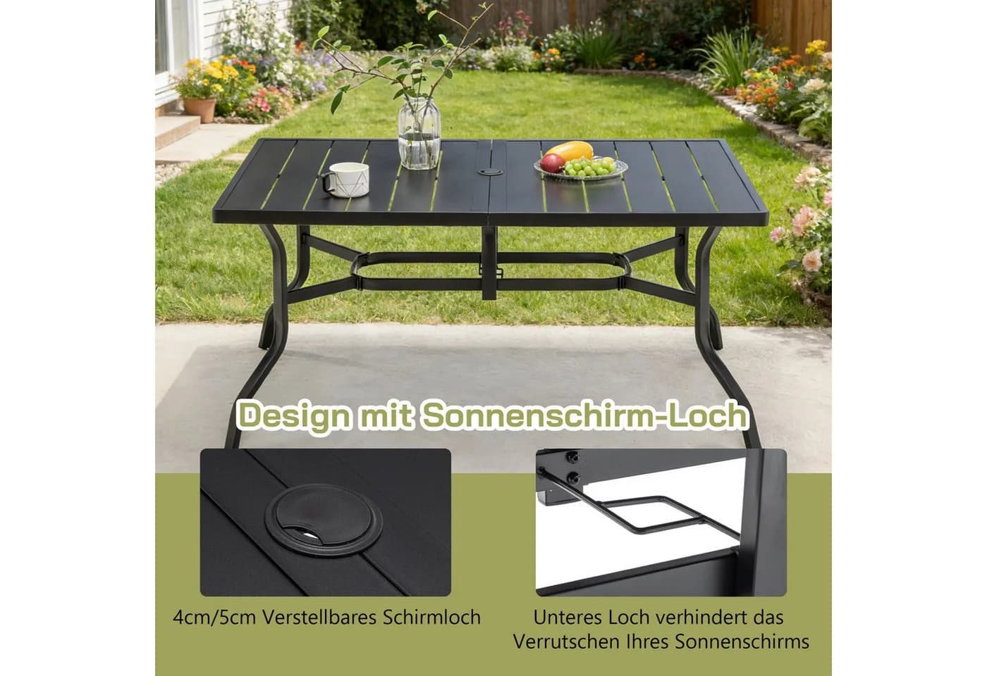 Thanaddo Gartentisch Quadratisch Schwarz Metall - Bild 5