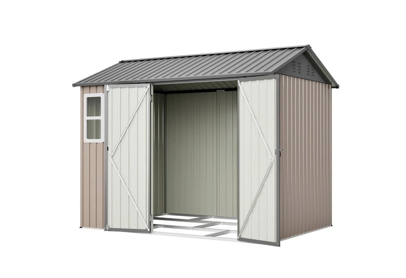 Thanaddo Gartenhaus aus Metall mit Fenstern, 251x180x201cm, Braun - Bild 4