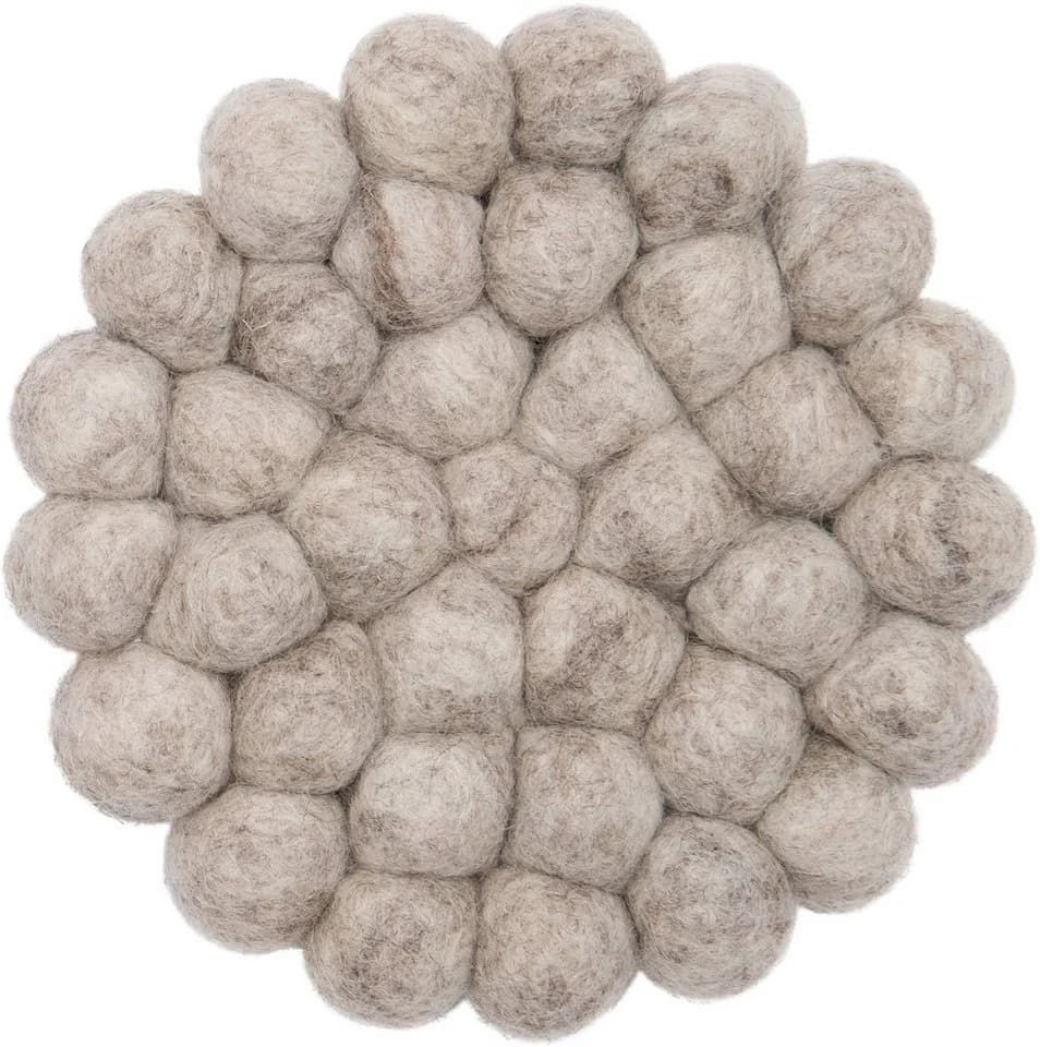 myfelt Wollteppich Béla Filzkugelteppich rund beige meliert