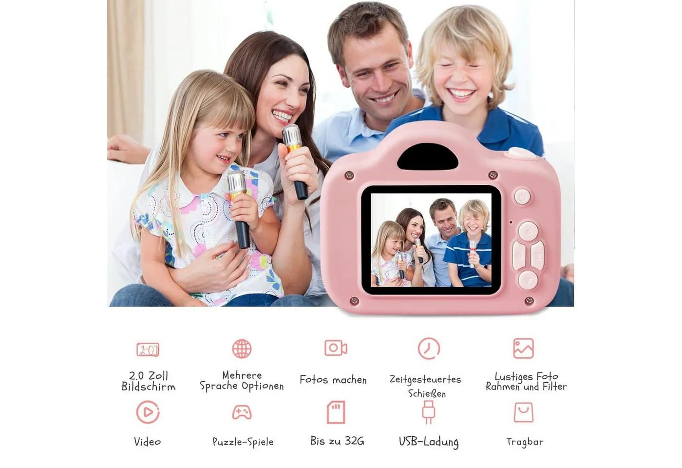 Vivitar Kinderkamera Rosa 2,0-Zoll-Bildschirm HD 1080P - Bild 3