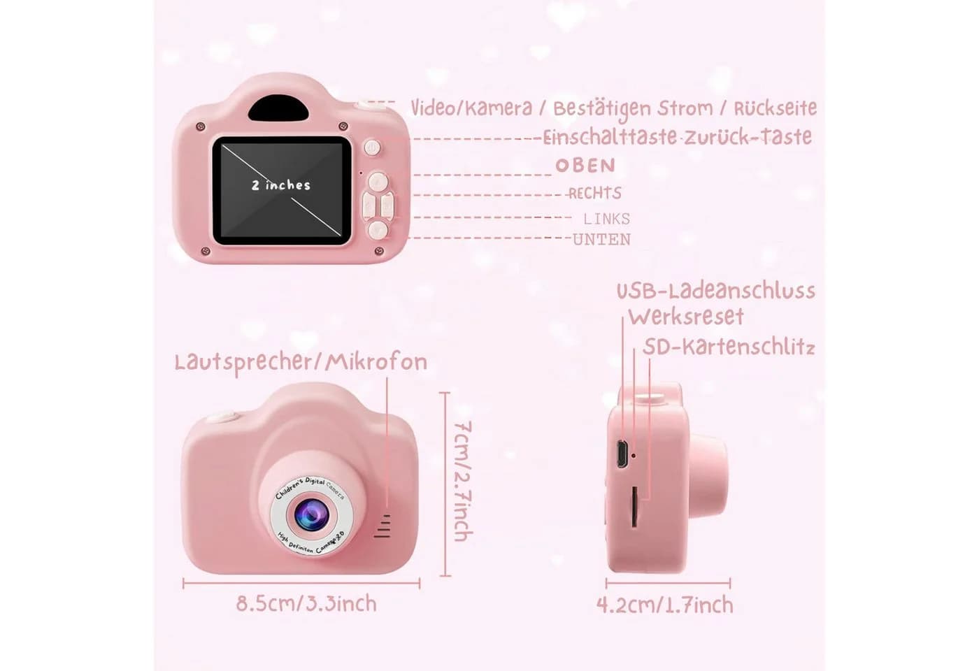 Vivitar Kinderkamera Rosa 2,0-Zoll-Bildschirm HD 1080P - Bild 5