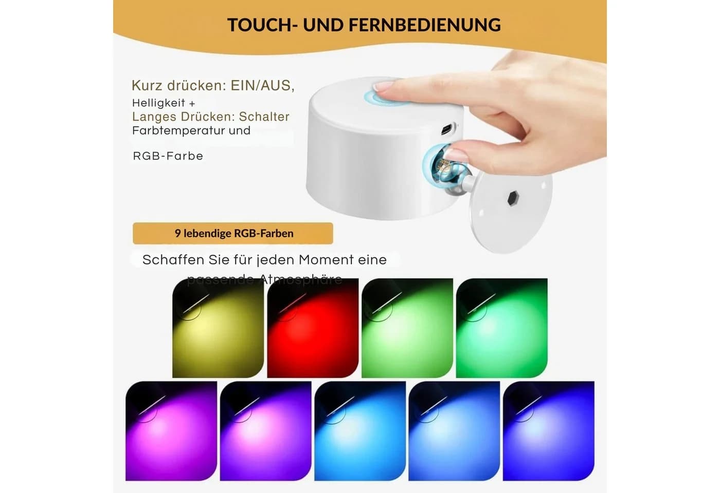Vivitar LED Wandleuchte 360° drehbar Magnetisch RGB Weißlicht