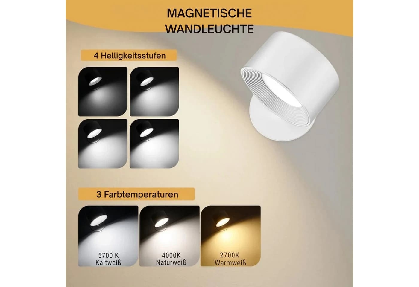 Vivitar LED Wandleuchte 360° drehbar Magnetisch RGB Weißlicht - Bild 3