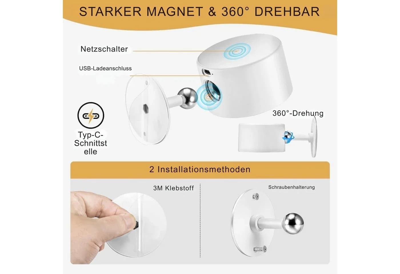 Vivitar LED Wandleuchte 360° drehbar Magnetisch RGB Weißlicht - Bild 4