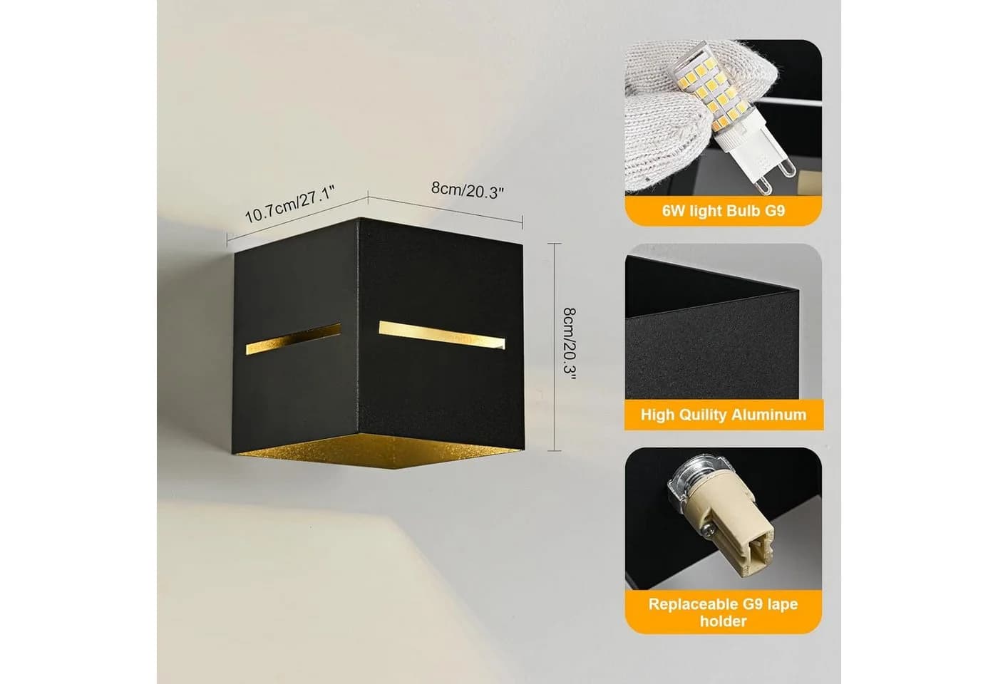 Vivitar LED Wandleuchte Schwarz Gold 2er Set 6W G9 Austauschbar - Bild 3