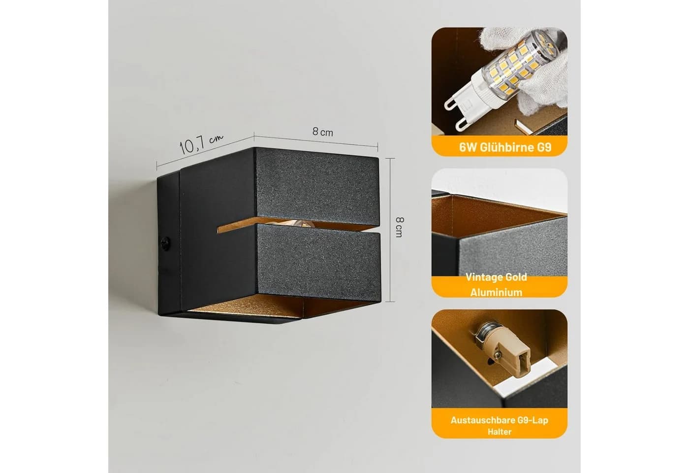 Vivitar LED Wandleuchte 2er-Set Schwarz Gold - Bild 3