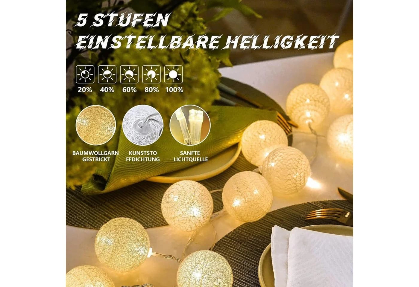 Vivitar LED-Lichternetz Dimmbar Wattebausch-Licht 8 Modi 5 Helligkeiten - Bild 3