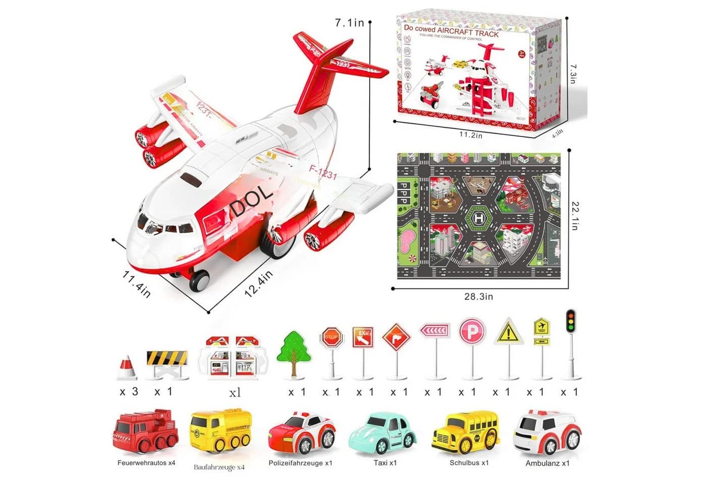 Vivitar Spielzeug-Flugzeug mit 12 Stadtautos & Rennstrecke - Bild 3