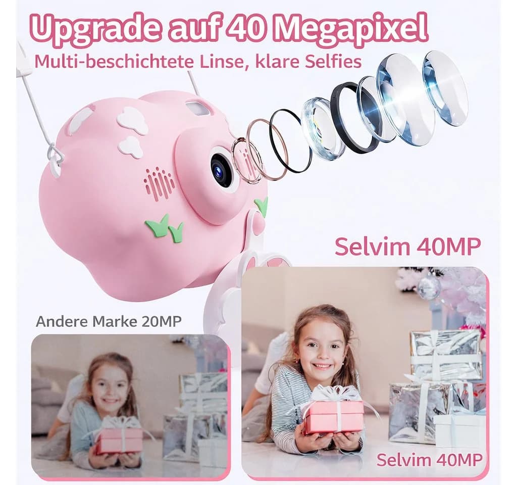 Vivitar Kinderkamera 40 MP mit 2,4 Zoll IPS Bildschirm, Selfie- & HD Video Kinderkamera
