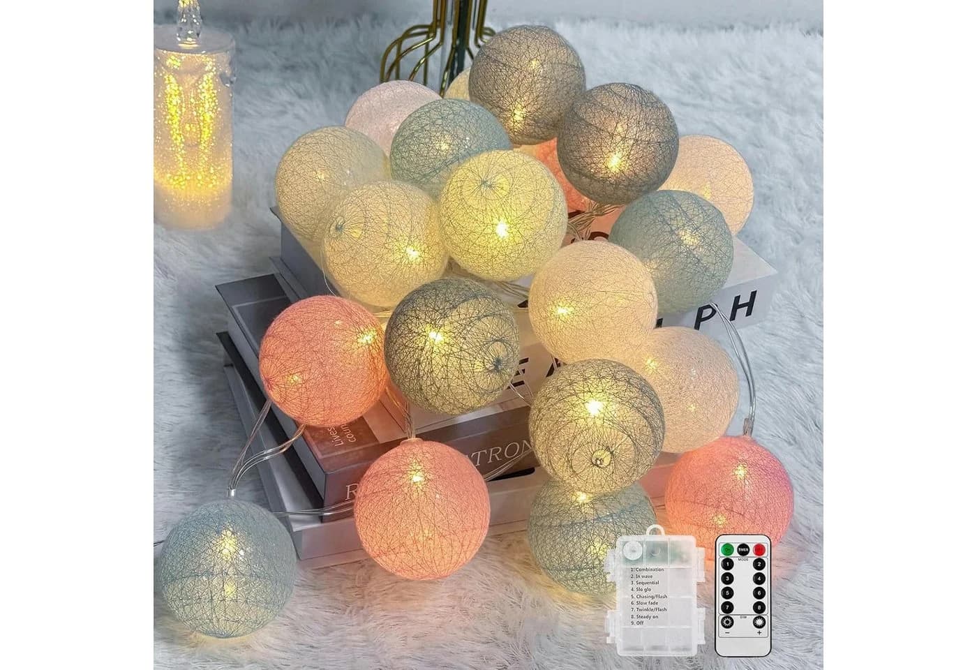 Vivitar LED-Lichterkette Wattebällchen Dimmbar mit Fernbedienung - Bild 2