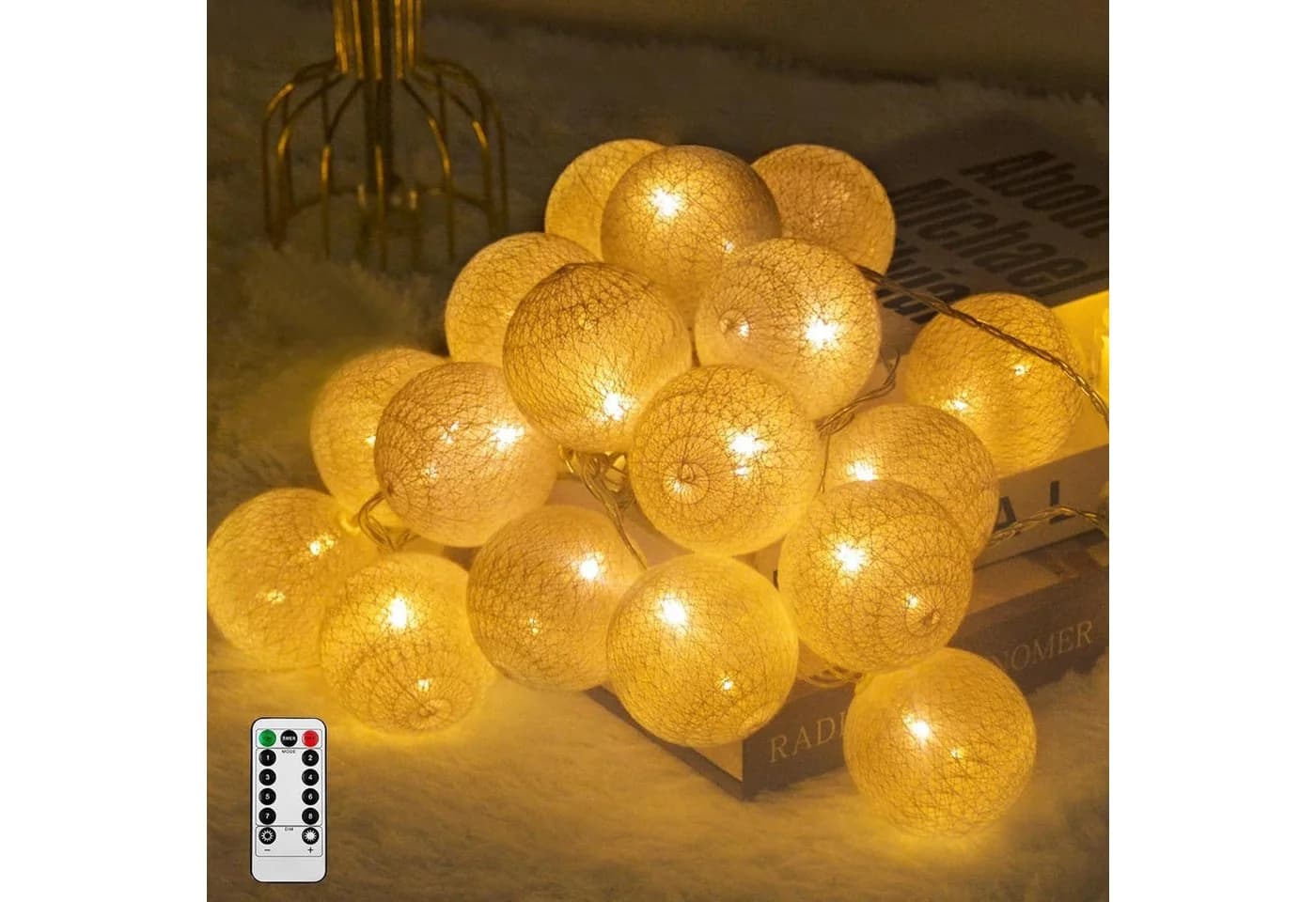Vivitar LED-Lichternetz Dimmbar Wattebausch Fernbedienung Weiß - Bild 2