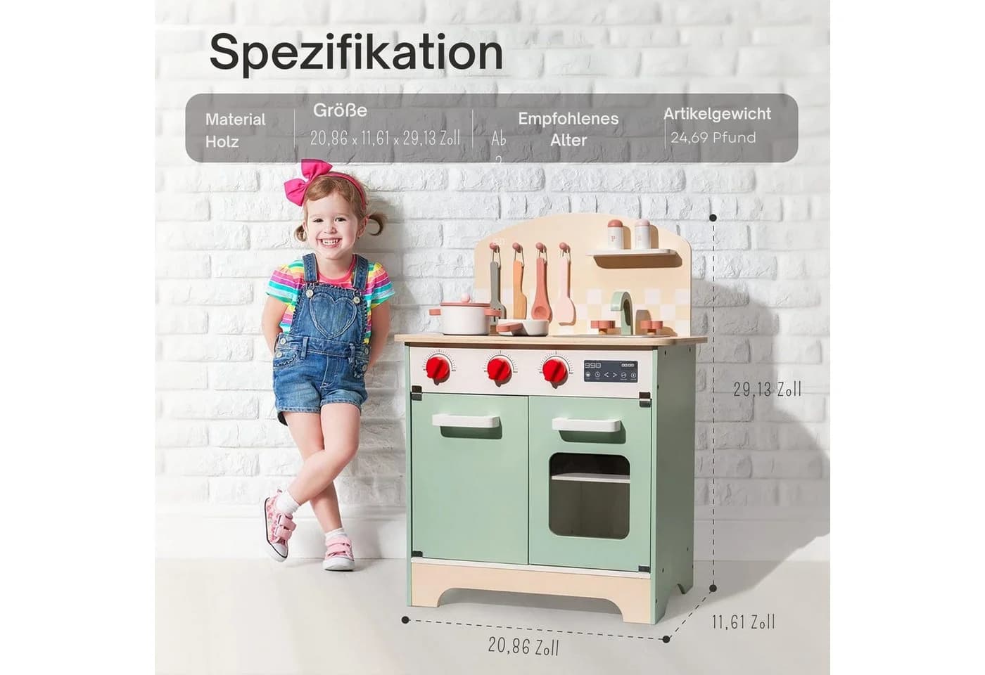 Vivitar Spielküche aus Holz mit Herd, Backofen, Kühlschrank, Mikrowelle & Spüle - Bild 3