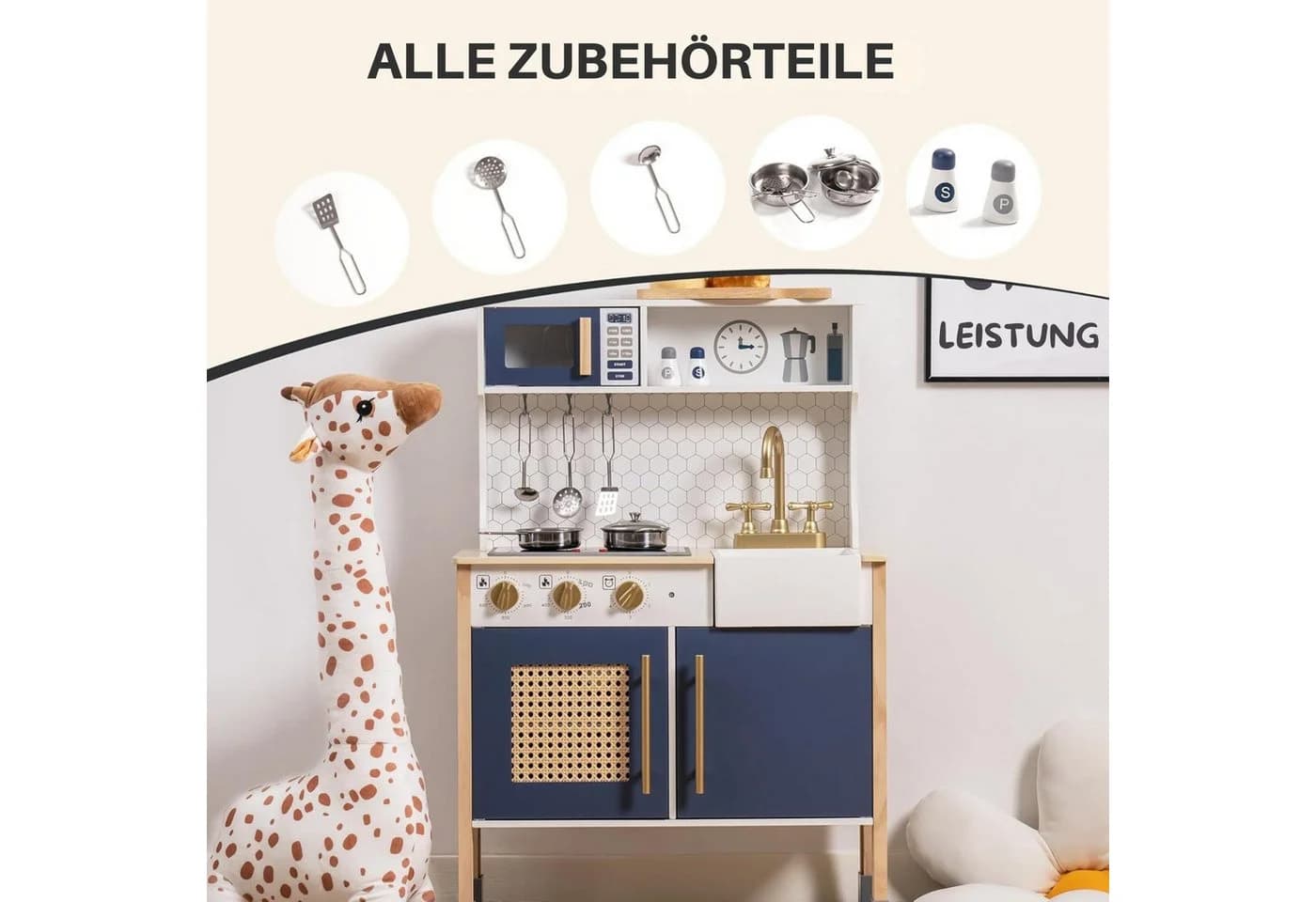 Vivitar Spielküche aus Holz blau höhenverstellbar mit Licht & Sound - Bild 3