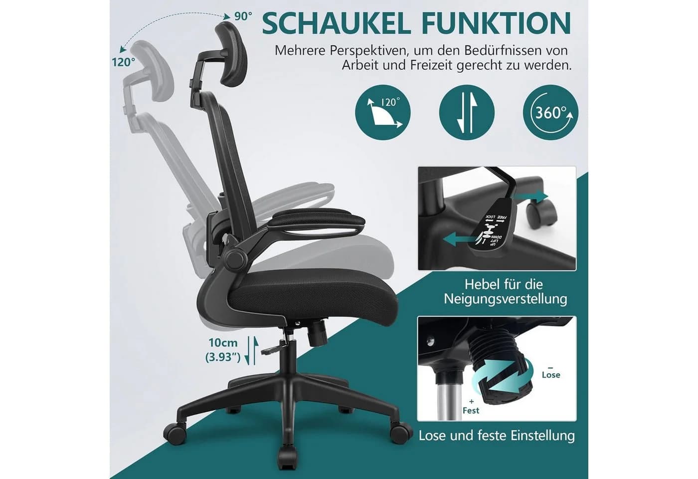 Vivitar Bürostuhl Ergonomisch Mit Kopfstütze & Lendenwirbelstütze - Bild 5