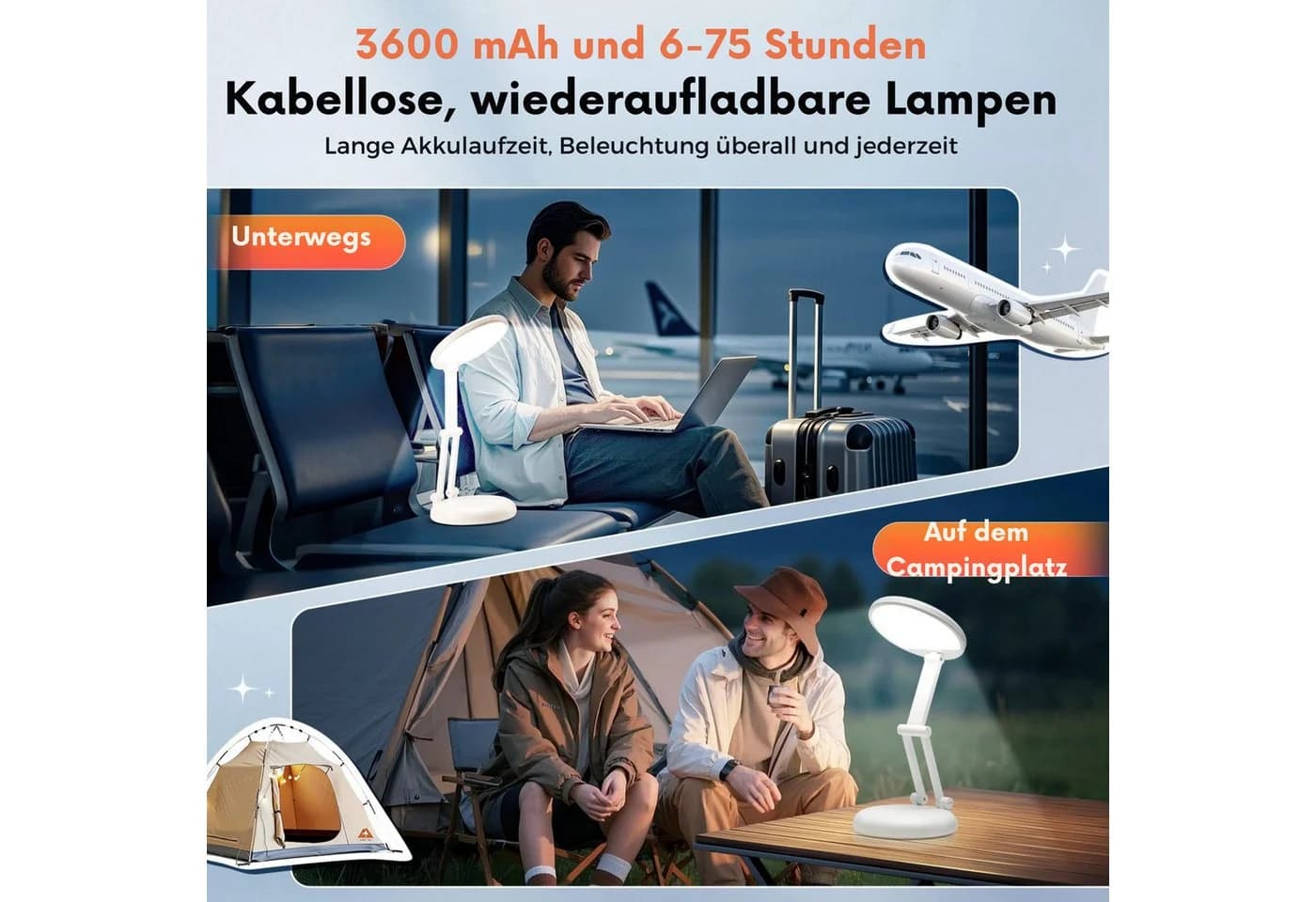 Vivitar LED Schreibtischlampe 3600-mAh Wiederaufladbar Weiß - Bild 3