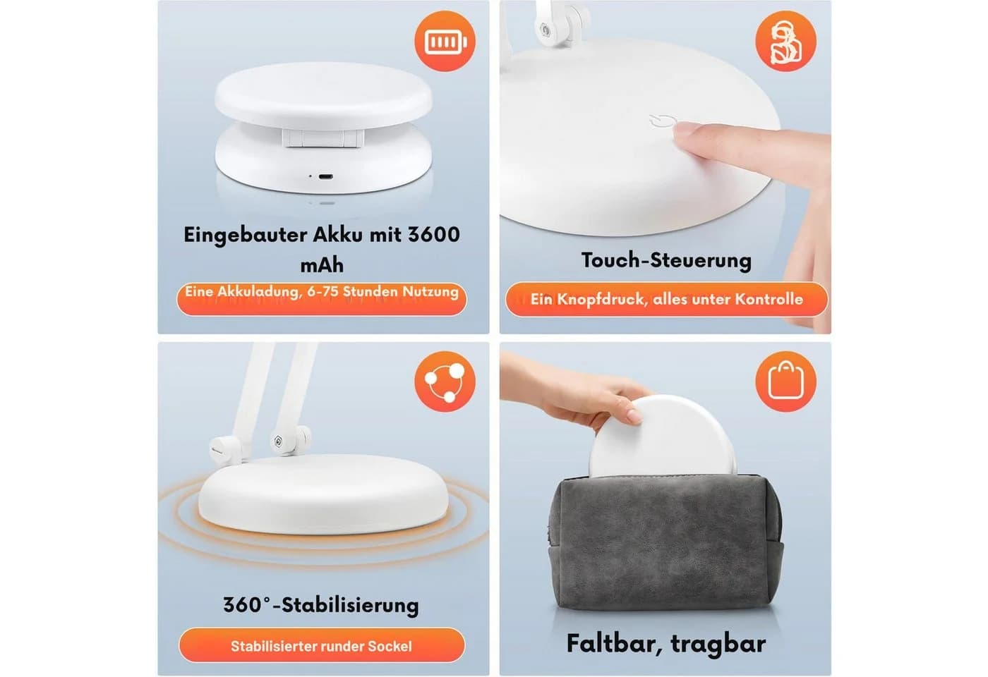 Vivitar LED Schreibtischlampe 3600-mAh Wiederaufladbar Weiß - Bild 4