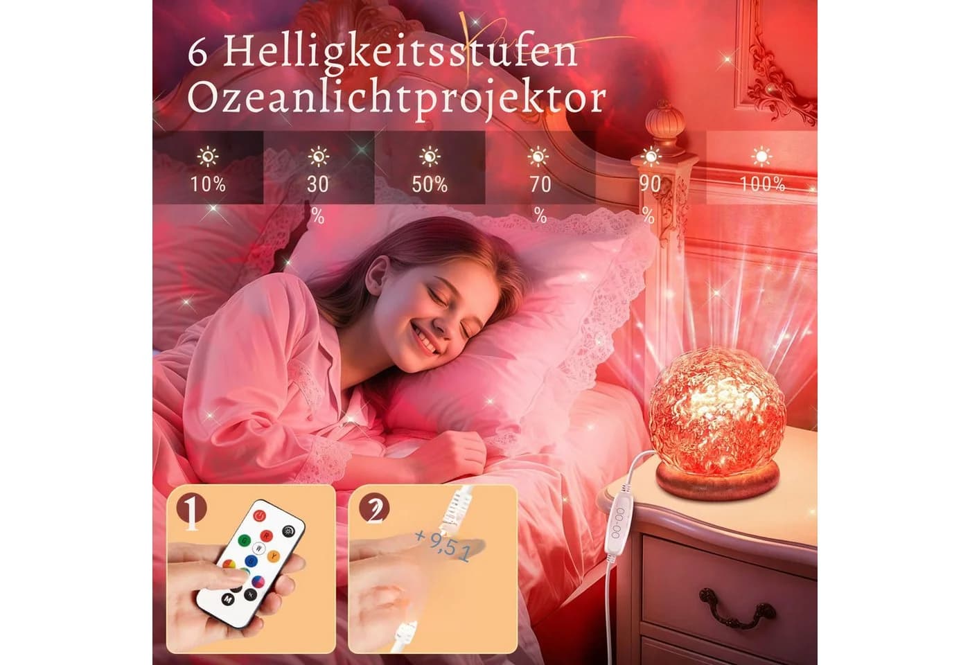 Vivitar LED Nachtlicht Aurora-Kristalllampe 18 Farben dimmbar mit Fernbedienung - Bild 5