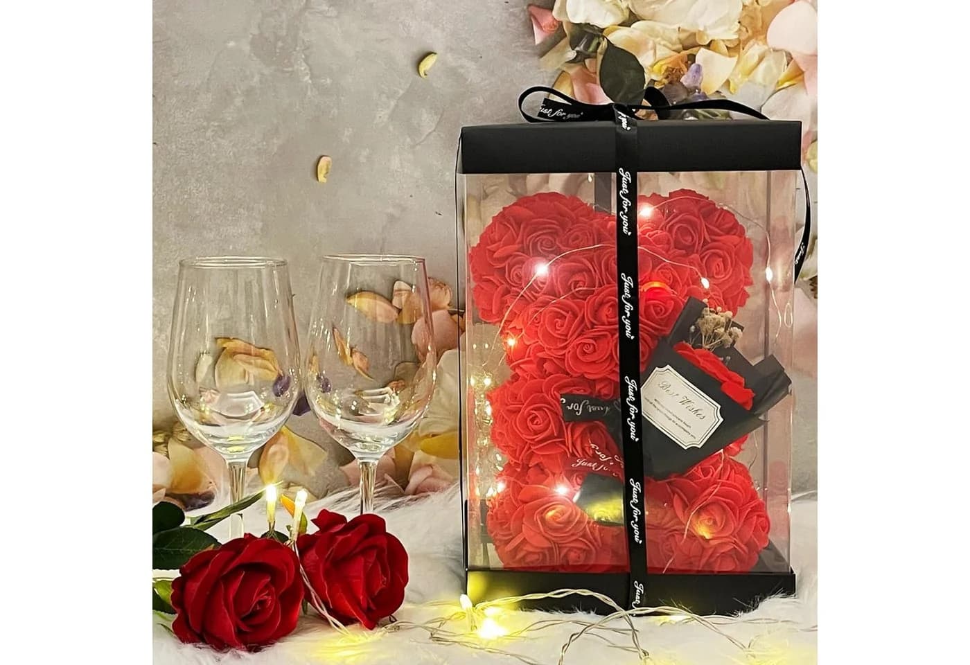 Vivitar Rosen-Teddybär mit LED-Licht & Perlen-Überraschungsbox
