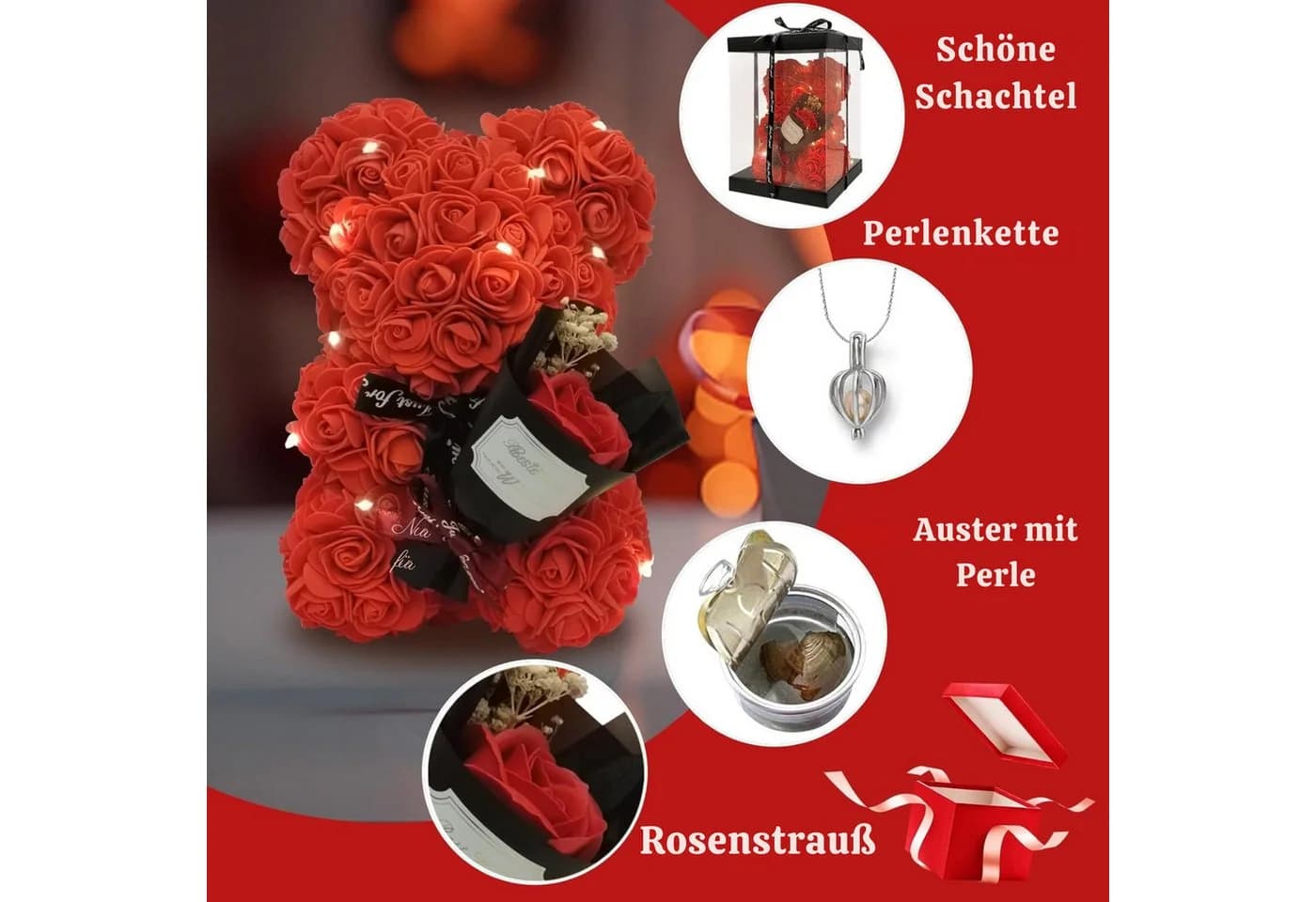 Vivitar Rosen-Teddybär mit LED-Licht & Perlen-Überraschungsbox - Bild 4