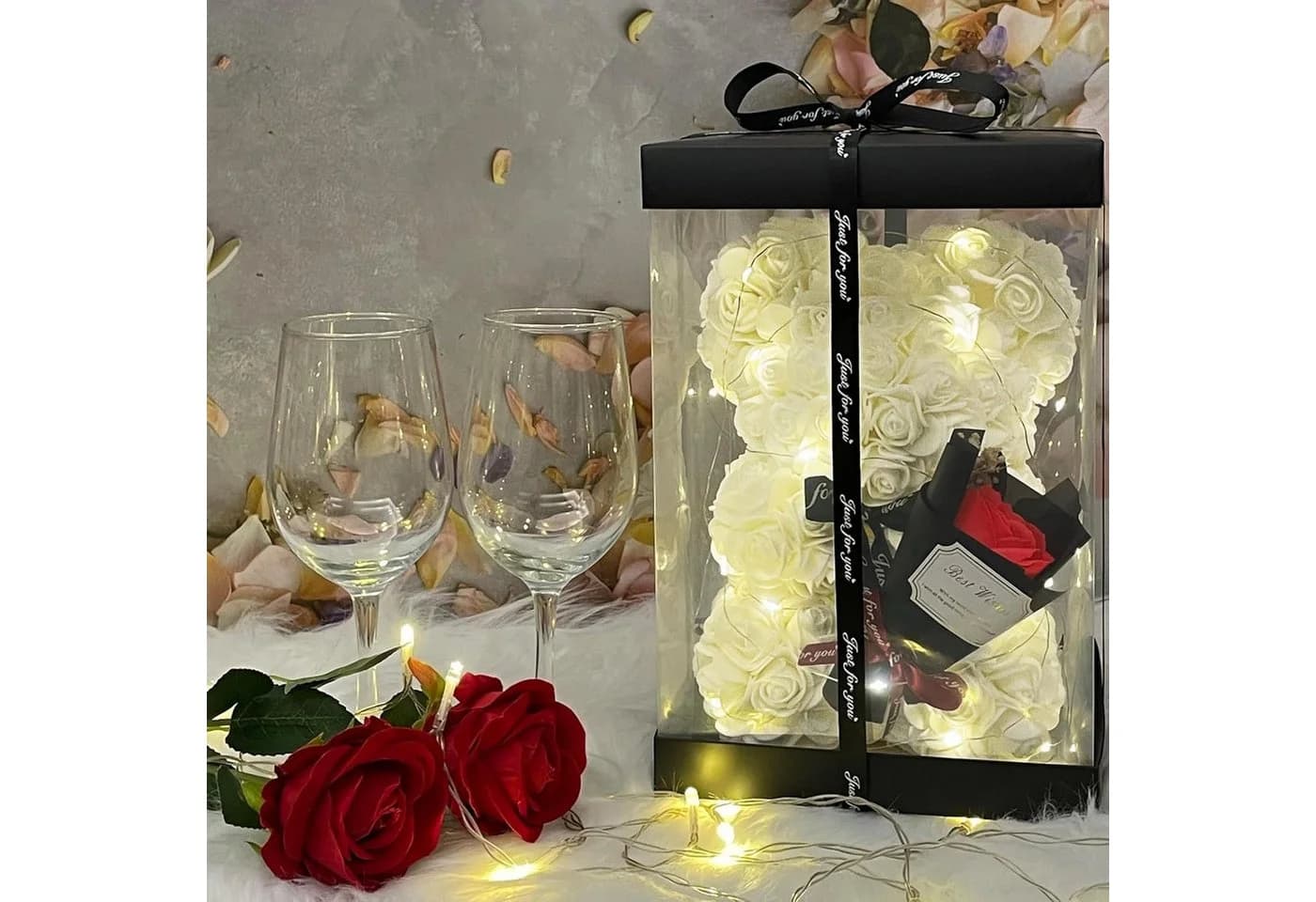 Vivitar Rosen-Teddybär mit LED & Perlen-Überraschungsbox