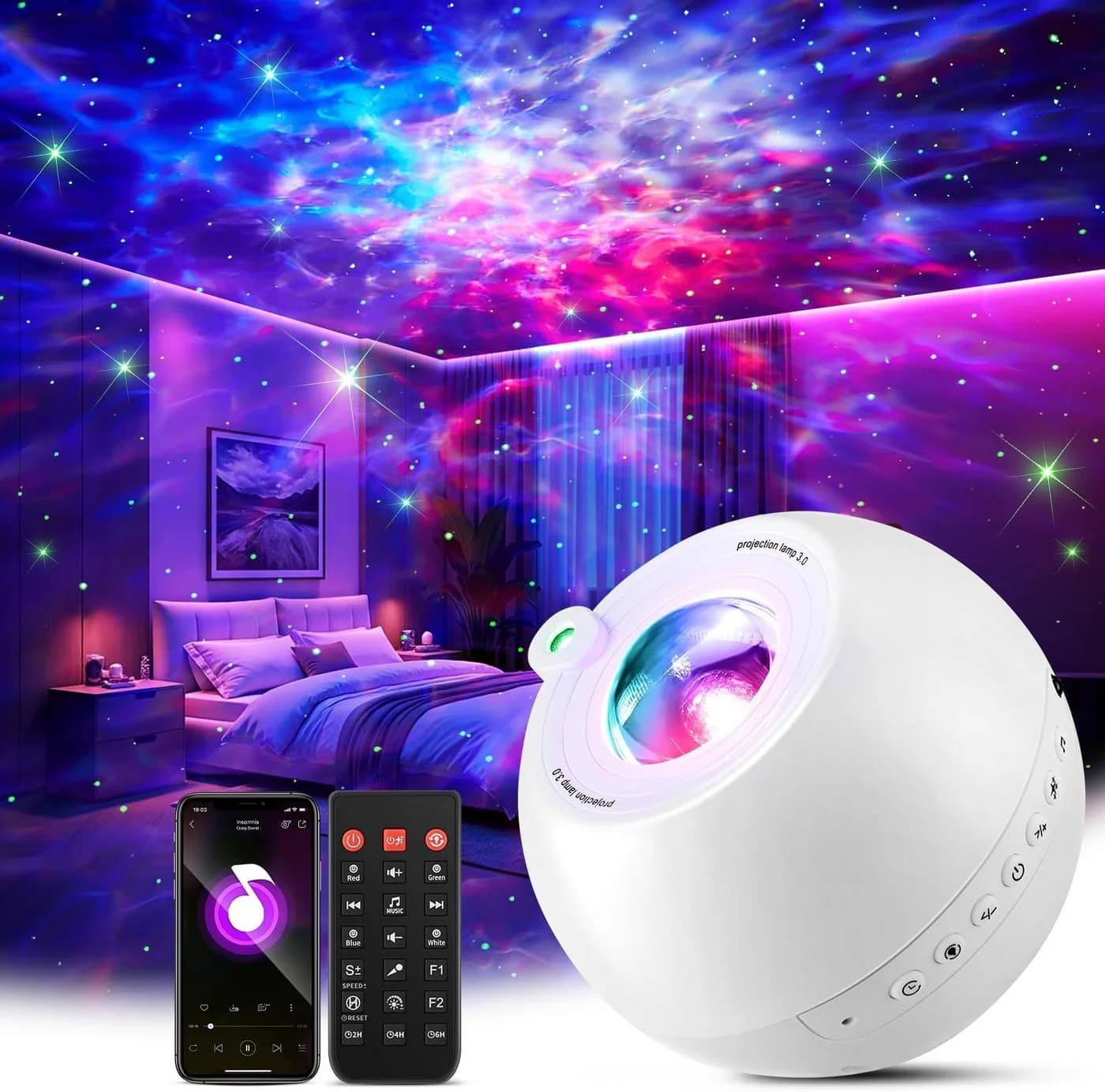 Vivitar LED-Sternenhimmel Projektor mit 15 Farben, Bluetooth & Schlafliedern - Bild 2
