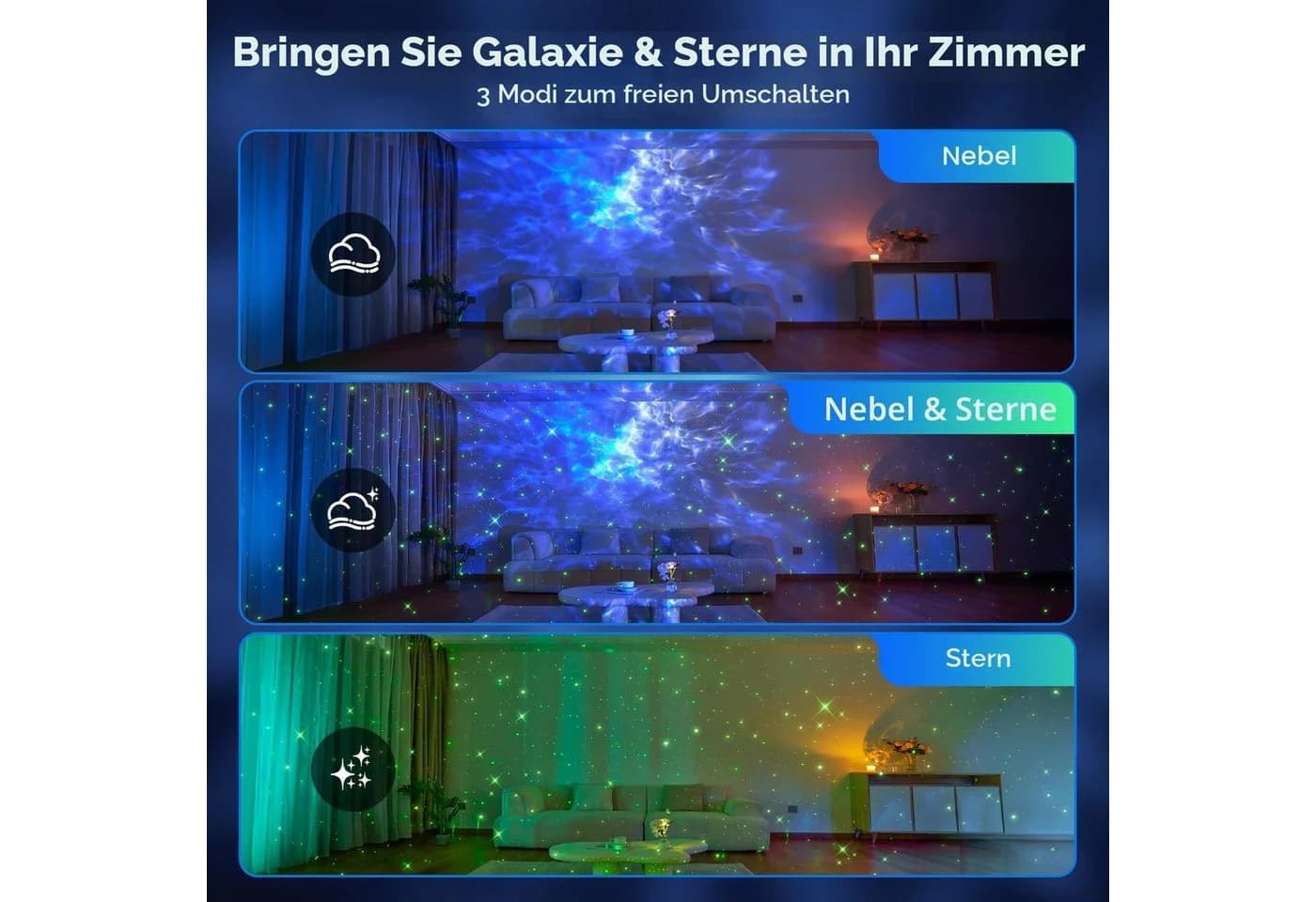 Vivitar LED-Sternenhimmel Projektor mit 15 Farben, Bluetooth & Schlafliedern - Bild 3