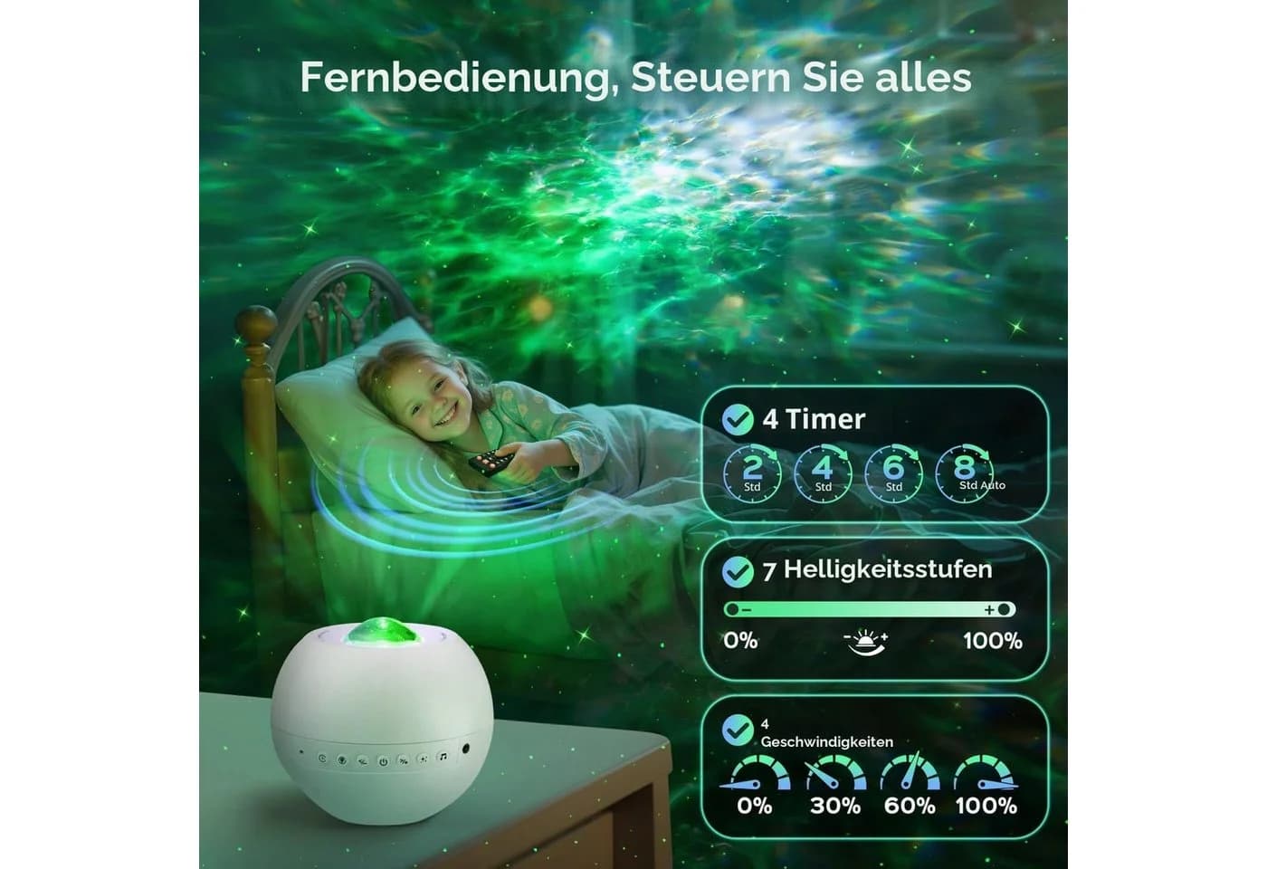 Vivitar LED-Sternenhimmel Projektor mit 15 Farben, Bluetooth & Schlafliedern - Bild 4