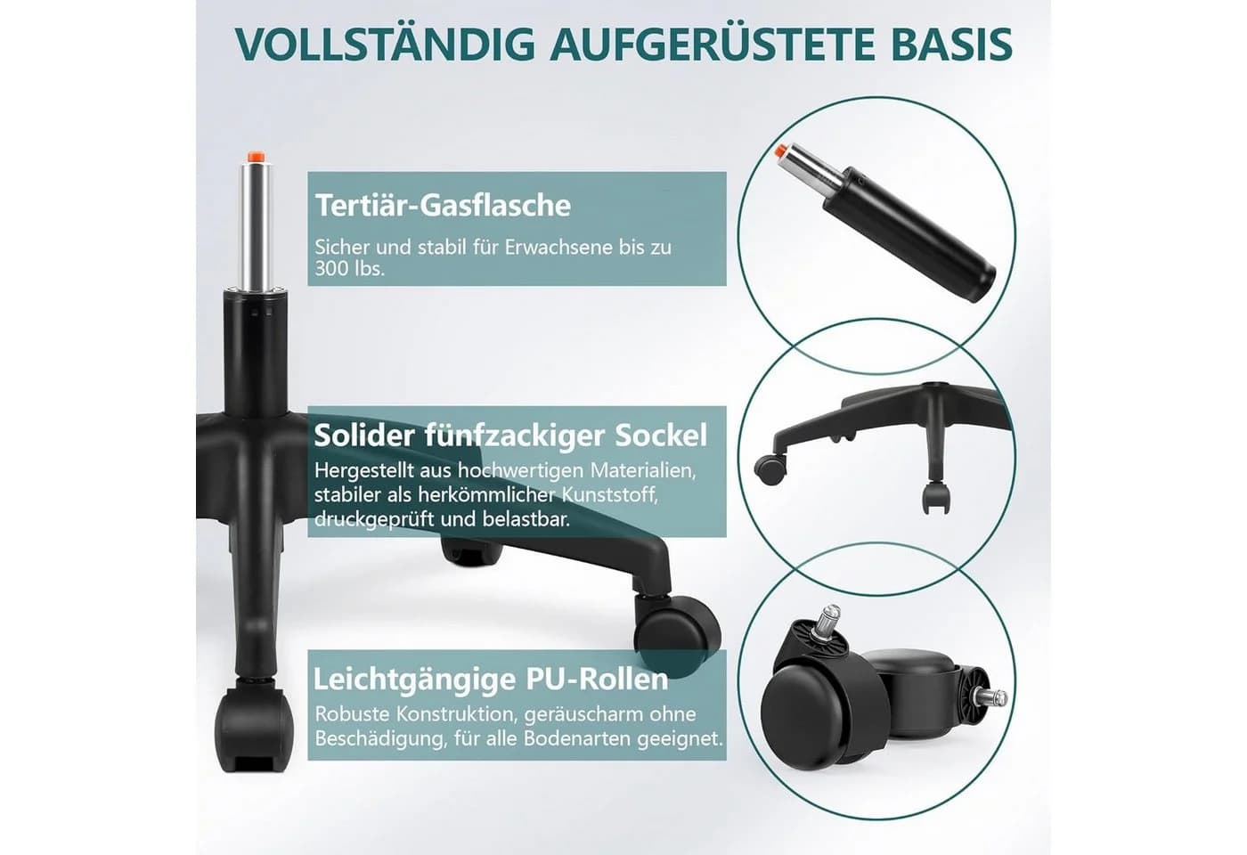 Vivitar Bürostuhl ergonomisch mit Mesh-Rückenlehne und verstellbarer Kopfstütze - Bild 4