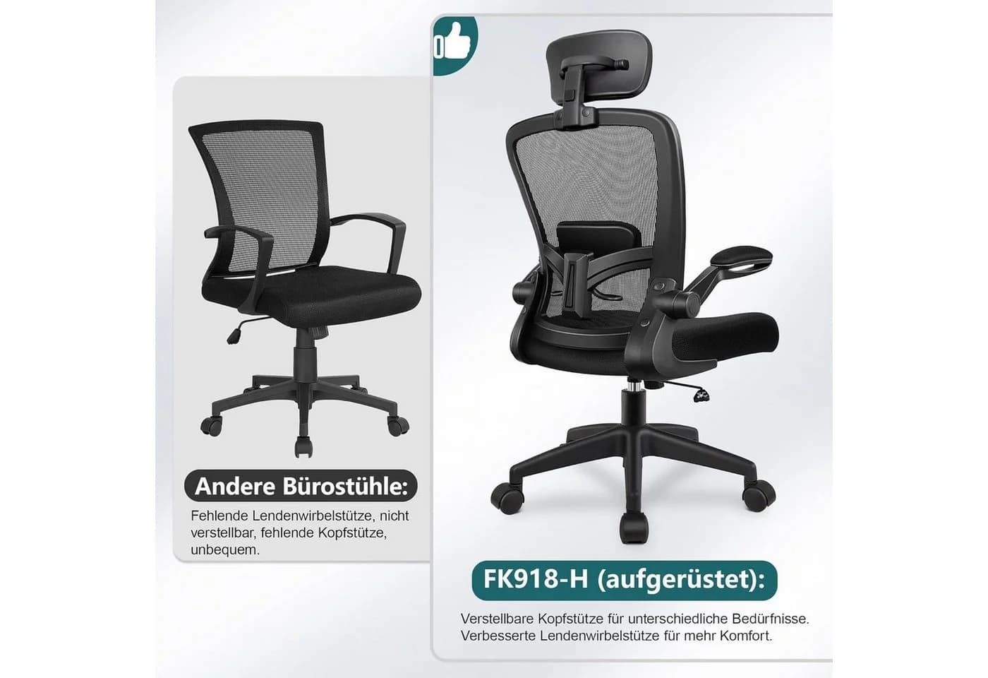 Vivitar Bürostuhl ergonomisch mit Mesh-Rückenlehne und verstellbarer Kopfstütze - Bild 5
