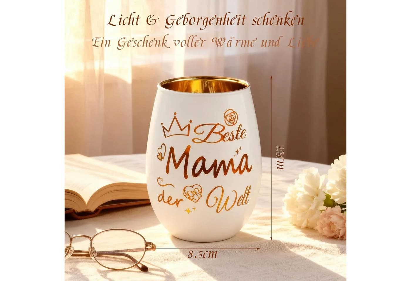 Vivitar Teelichthalter Glas Gold Gravierter Windlicht - Bild 3