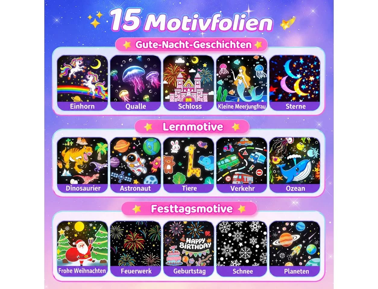 Vivitar LED-Sternenhimmel Projektor Rosa mit 15 Motiven & Timer - Bild 3