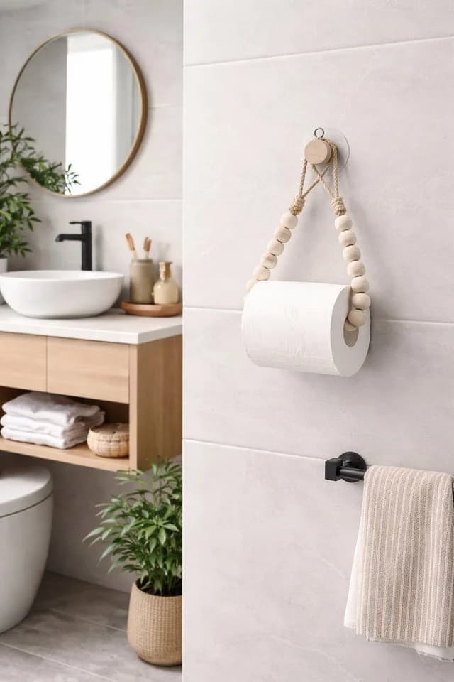 Venicce Love Toilettenpapierhalter Beige Massivholz Jute - Bild 3