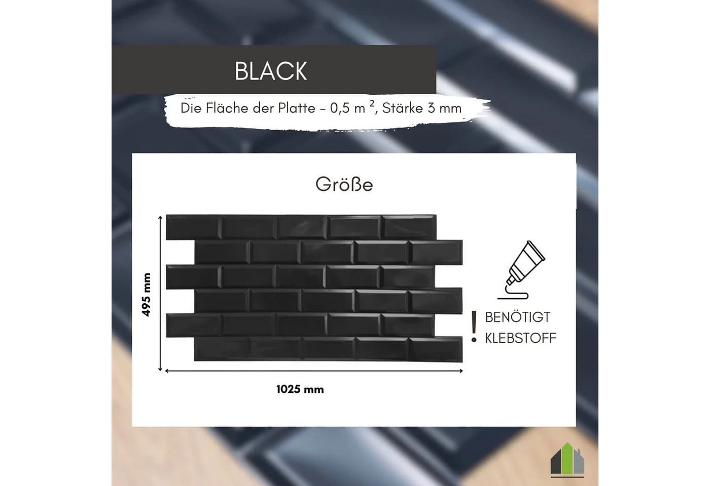 STM Company 3D Wandpaneel PVC Schwarz Ziegel Optik - Bild 4