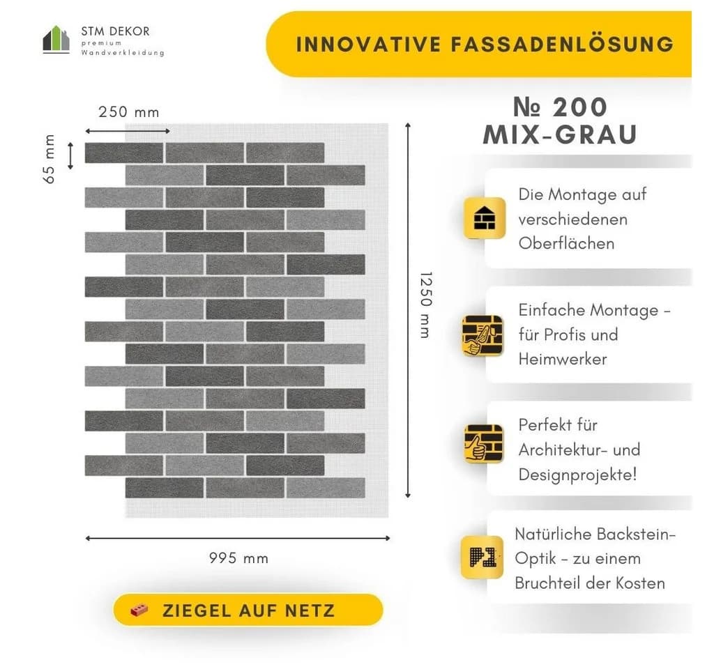 STM Company Wandpaneel AMK Fassadenziegel-Optik Paneele, Wandpaneele für Innen & Außen, 9,4 qm, Dekorative & witterungsbeständige Fassadenverkleidung, 9,4 m² Set - Bild 3