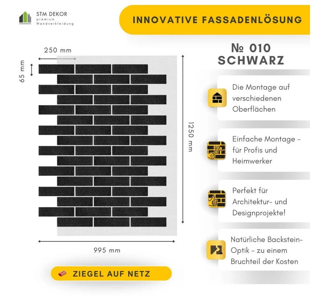 STM Company AMK Fassadenziegel-Optik Paneel Schwarz 9,4 m² Set - Bild 3