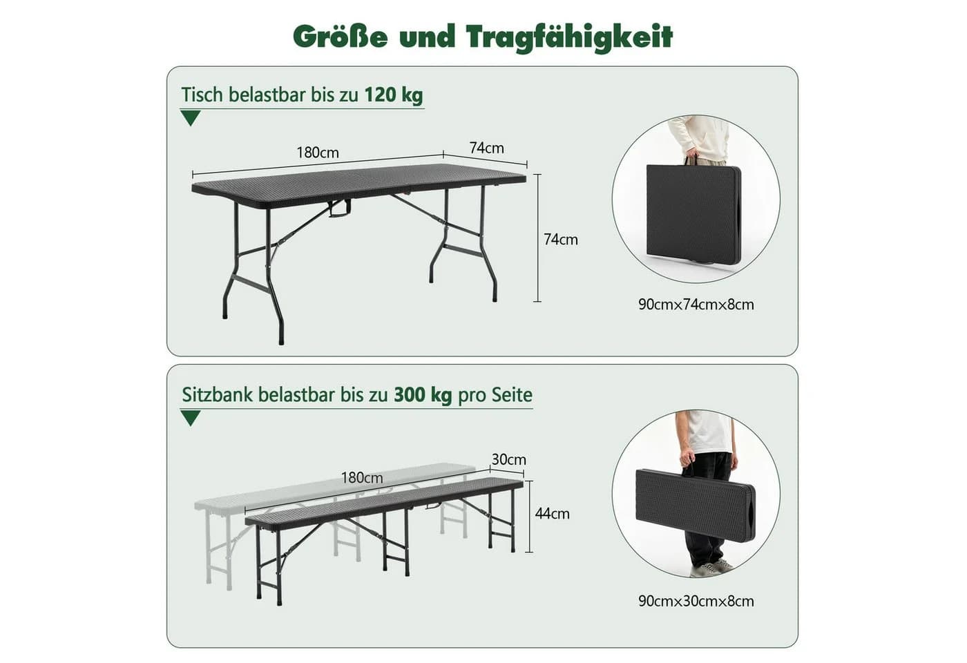 Thanaddo Klapptisch Bierzeltgarnitur Schwarz Gartenmöbel Set - Bild 3