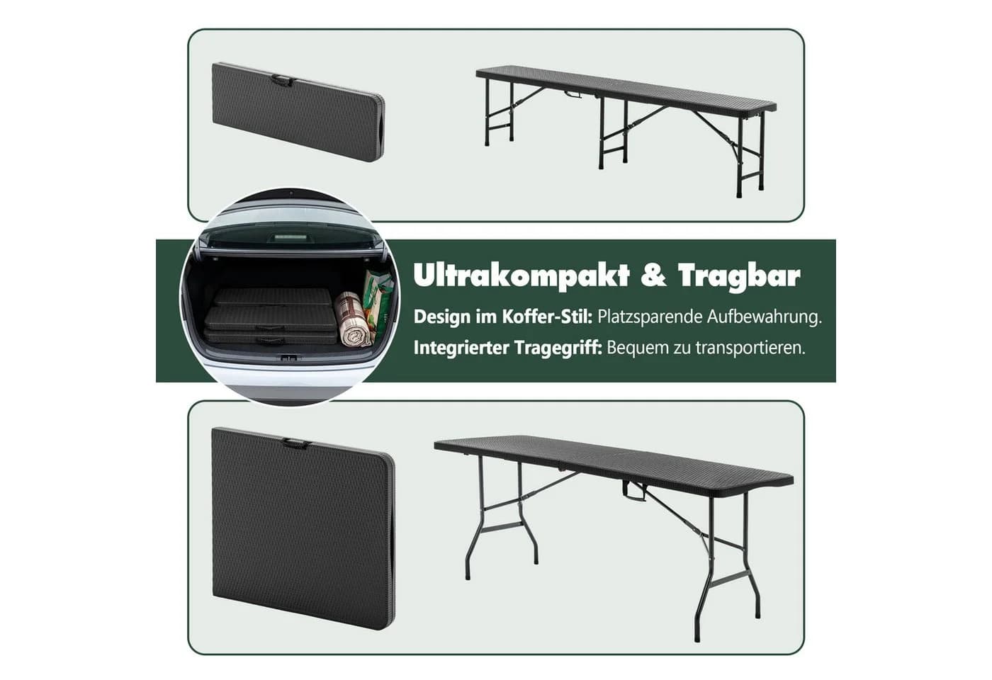 Thanaddo Klapptisch Bierzeltgarnitur Schwarz Gartenmöbel Set - Bild 4