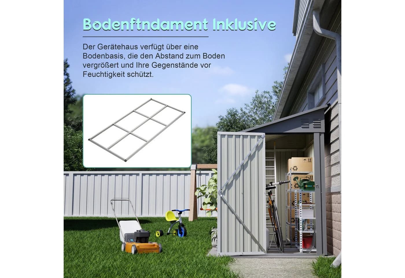 Thanaddo Gartenhaus Metall Gerätehaus Grau