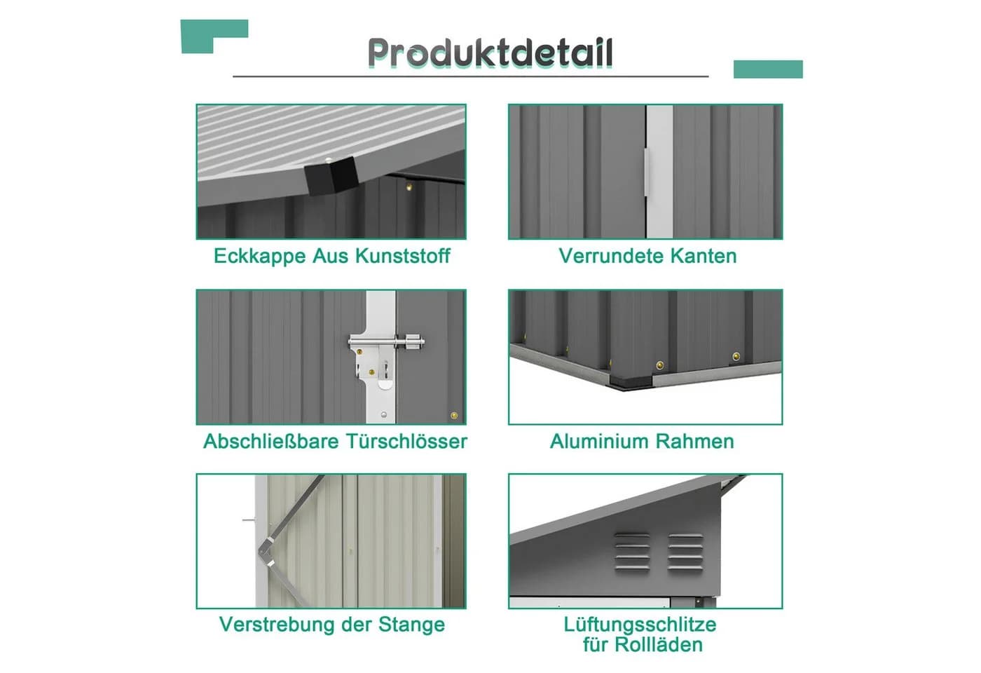 Thanaddo Gartenhaus Metall Gerätehaus Grau - Bild 5