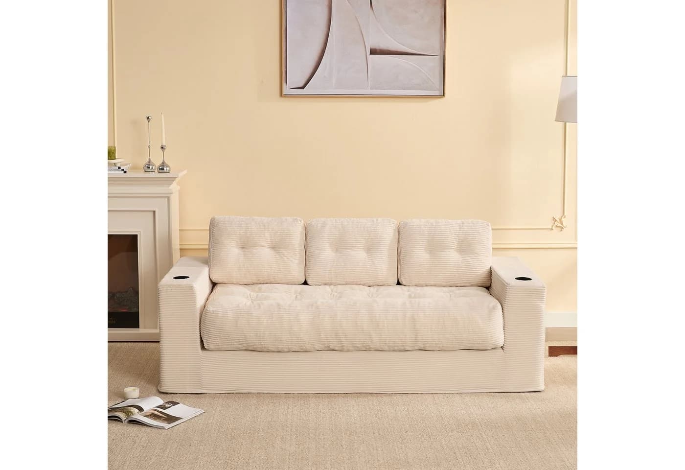 LITBIRD Bodensofa 3-Sitzer Beige Kordstoff mit Rückenlehne - Bild 2