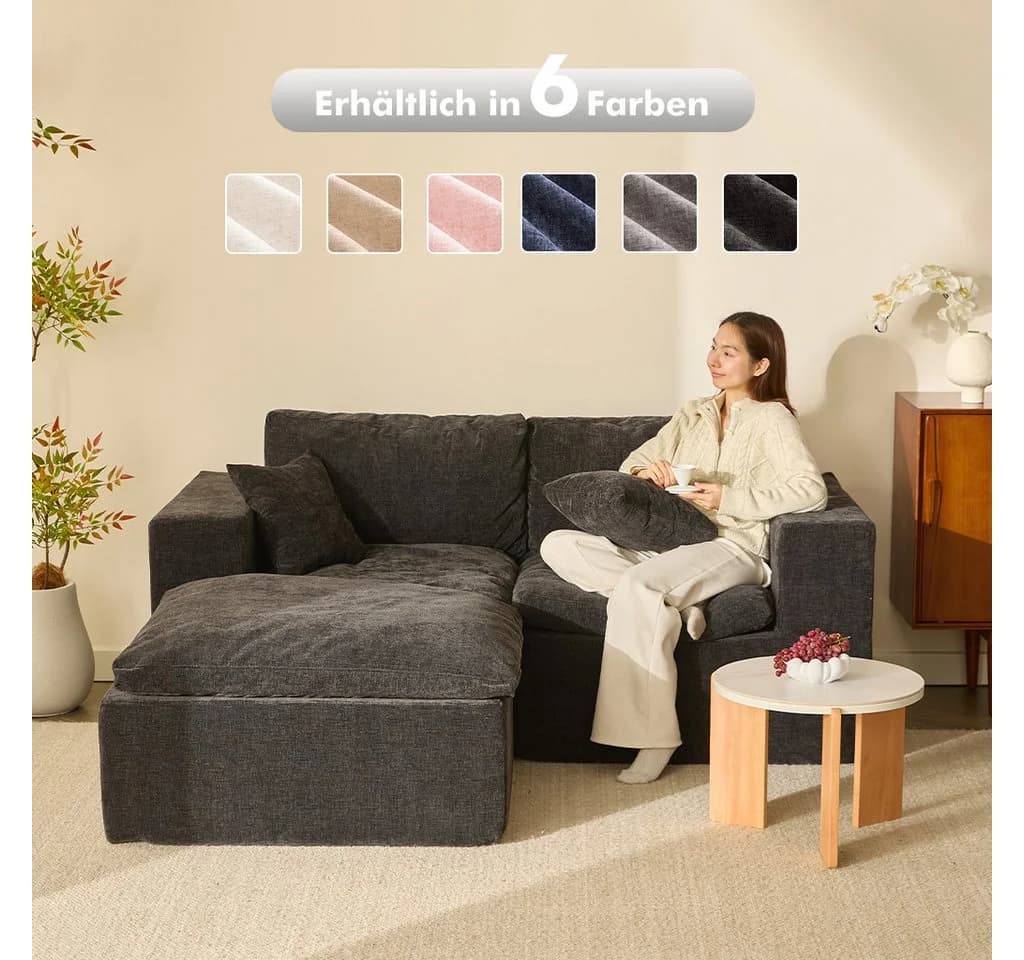 LITBIRD Ecksofa mit Schlaffunktion Chenille-Bezug Schwarz - Bild 4