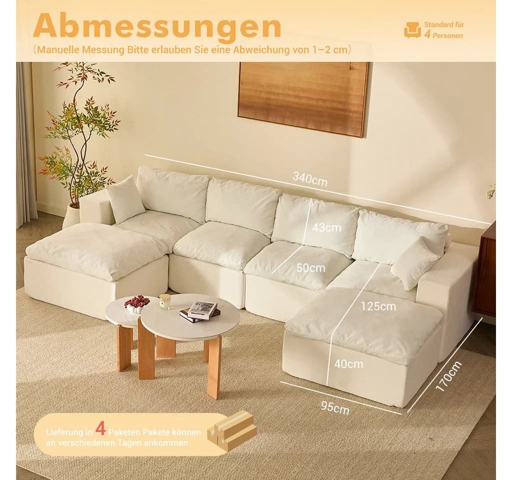 LITBIRD Modulares U-Form Sofa 340 cm mit Schlaffunktion Chenille
