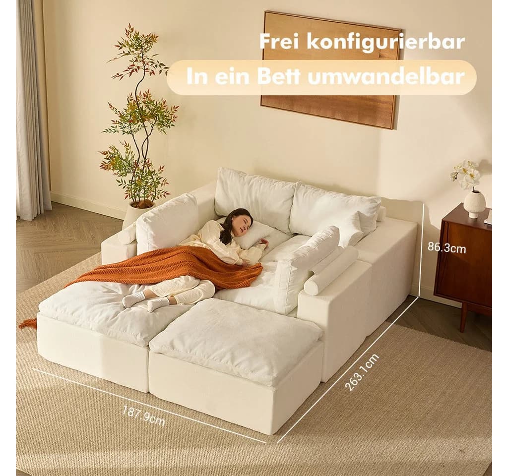 LITBIRD Modulares U-Form Sofa 340 cm mit Schlaffunktion Chenille - Bild 3