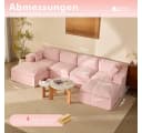 LITBIRD Modulares U-Form Sofa 340 cm mit Schlaffunktion Chenille Bezug Rosa Bild 1