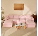 LITBIRD Modulares U-Form Sofa 340 cm mit Schlaffunktion Chenille Bezug Rosa Bild 2
