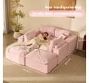 LITBIRD Modulares U-Form Sofa 340 cm mit Schlaffunktion Chenille Bezug Rosa Bild 3
