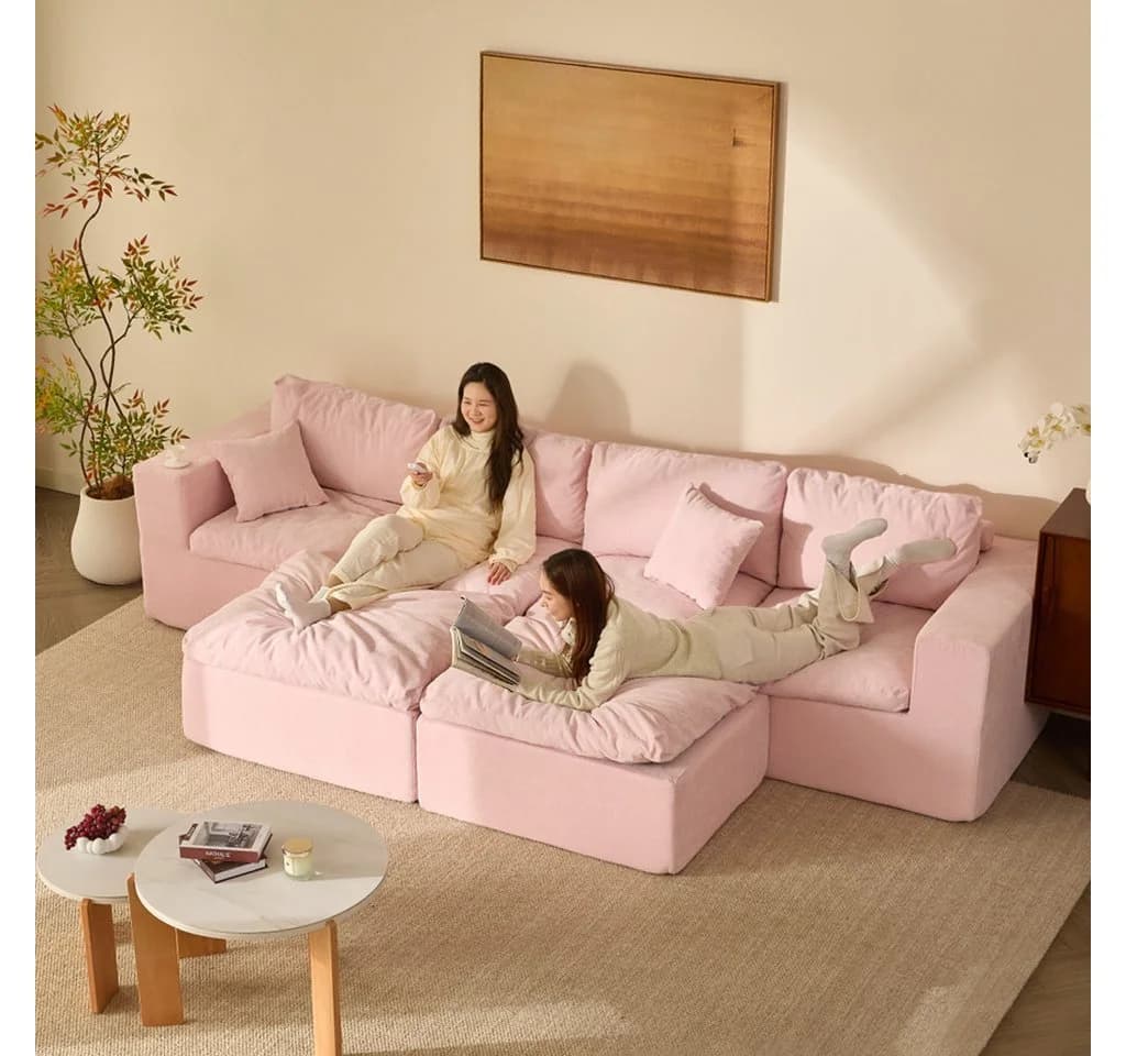 LITBIRD Modulares U-Form Sofa 340 cm mit Schlaffunktion Chenille Bezug Rosa - Bild 4