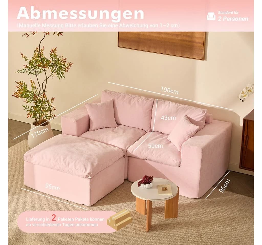 LITBIRD Ecksofa mit Schlaffunktion Chenille Hellrosa