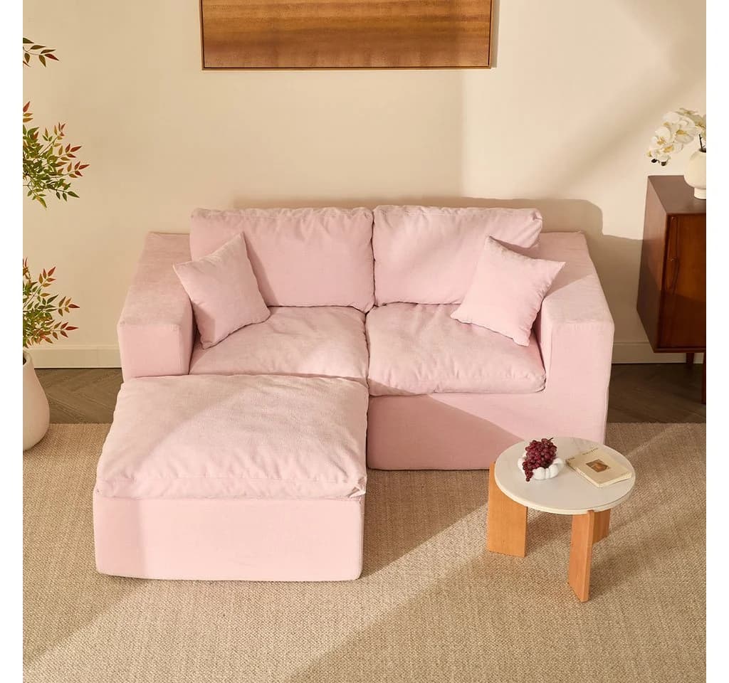 LITBIRD Ecksofa mit Schlaffunktion Chenille Hellrosa - Bild 2